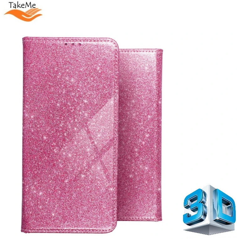 TakeMe 3D-Crystal Shine Magnetic Fix Book Dėklas, skirtas Samsung Galaxy M51 (M515F) Rožinė