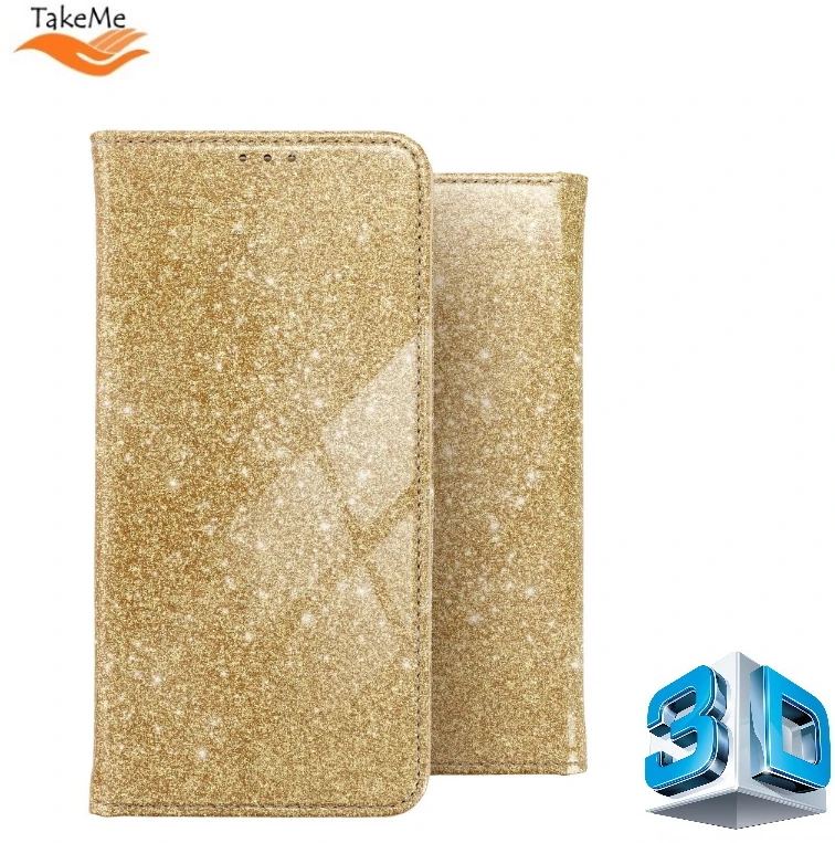 TakeMe 3D-Crystal Shine Magnetic Fix Book Dėklas, skirtas Samsung Galaxy M51 (M515F) Gold