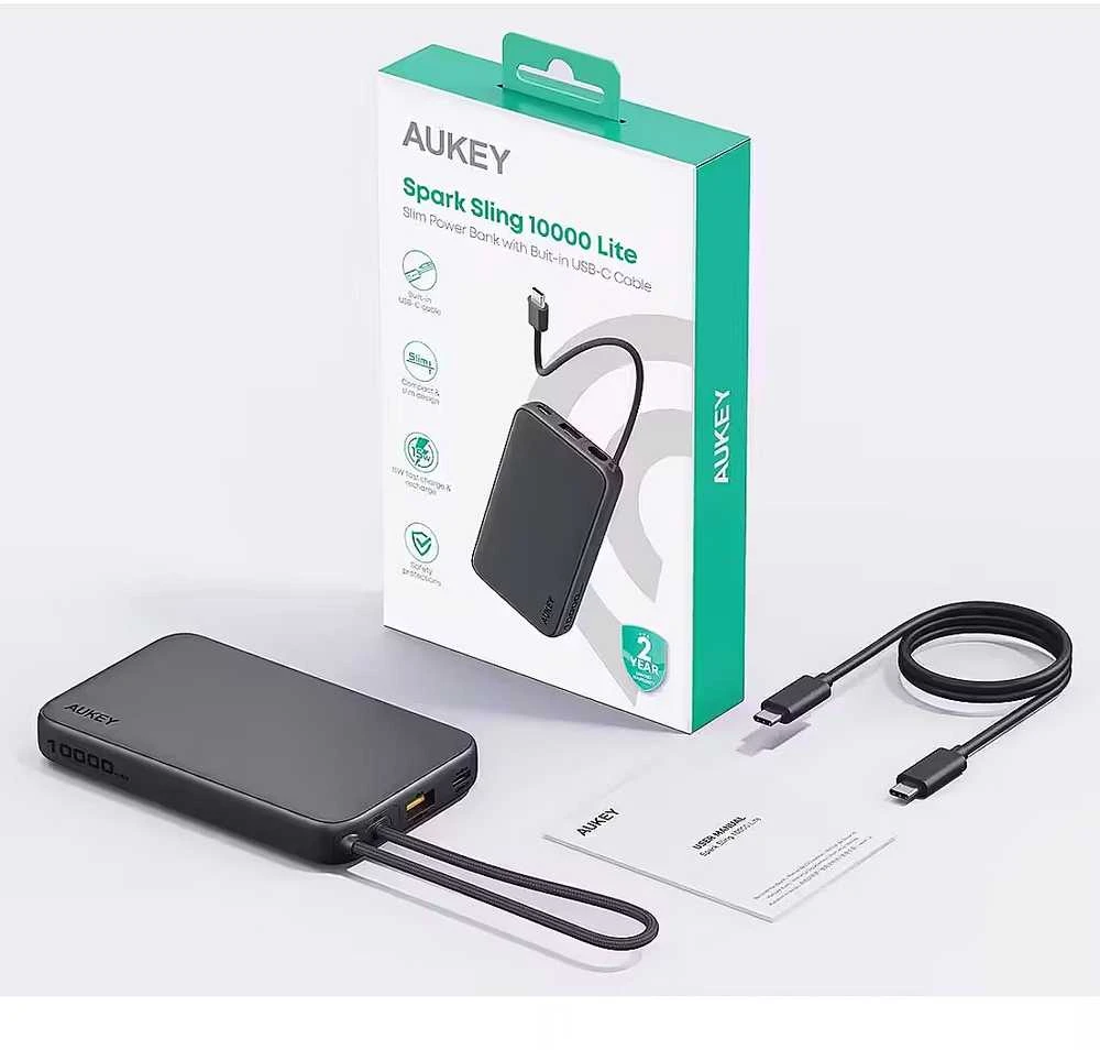 Aukey Pb-y53p išorinė baterija 10000 mAh 22,5 W 4xUSB kabelis USB-C