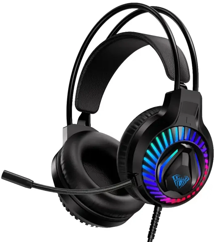 „Aula S605 Noise-Off“ žaidimų ausinės, 50 mm tvarkyklės 2 m laidas 2 x 3,5 mm garso / mikrofonas + USB RGB LED juodas