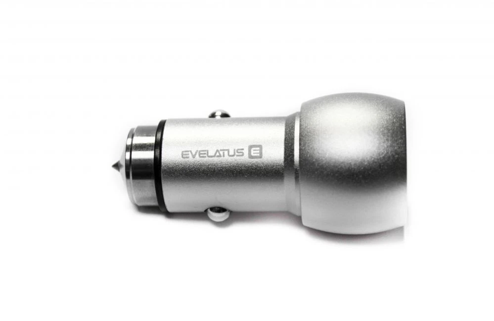 Evelatus Universal Car Charger ECC01 2USB port 3.1A with stainless steel escape tool Sidabrinis