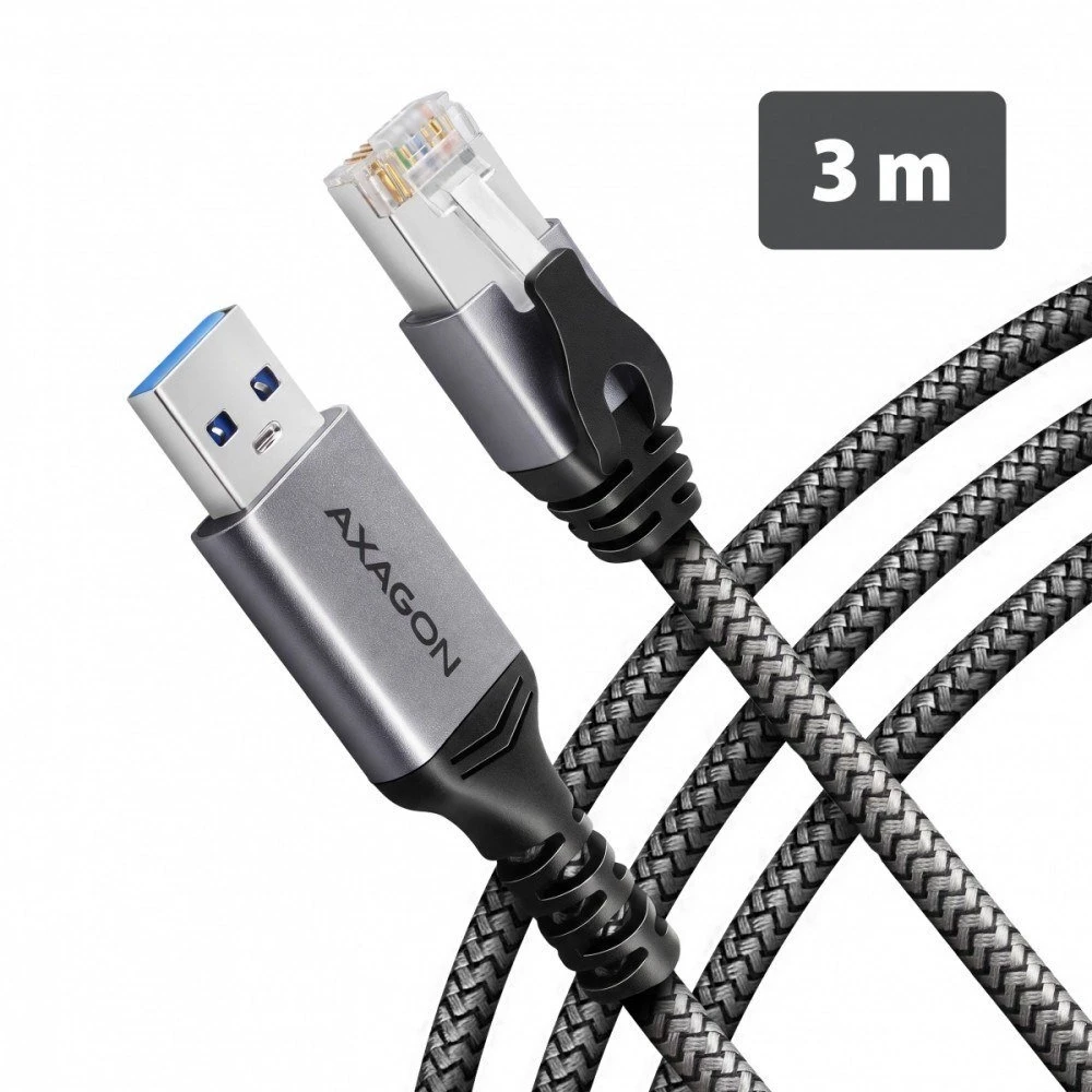 AXAGON ADE-AM30 USB-A 5 Gbps – Gigabit Ethernet adapteris su integruotu CAT6 RJ-45 tinklo kabeliu (3 m), Asix AX88179B