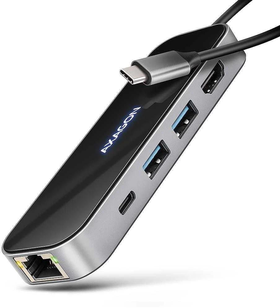 AXAGON HMC-6GLN 2x USB-A 5Gbps, 1x USB-C 5Gbps, 4K/60Hz HDMI, RJ-45, USB 3.2 Gen 1 šakotuvas, PD 100W, 20 cm USB-C laidas