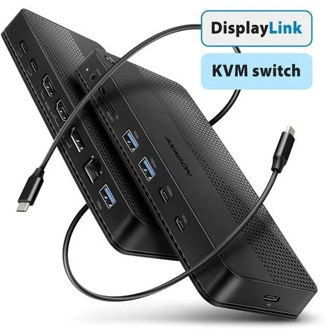 Axagon HMC-DL-KVM USB-C 10 Gbps DisplayLink KVM stotelė dviem 4K monitoriams ir kompiuteriams