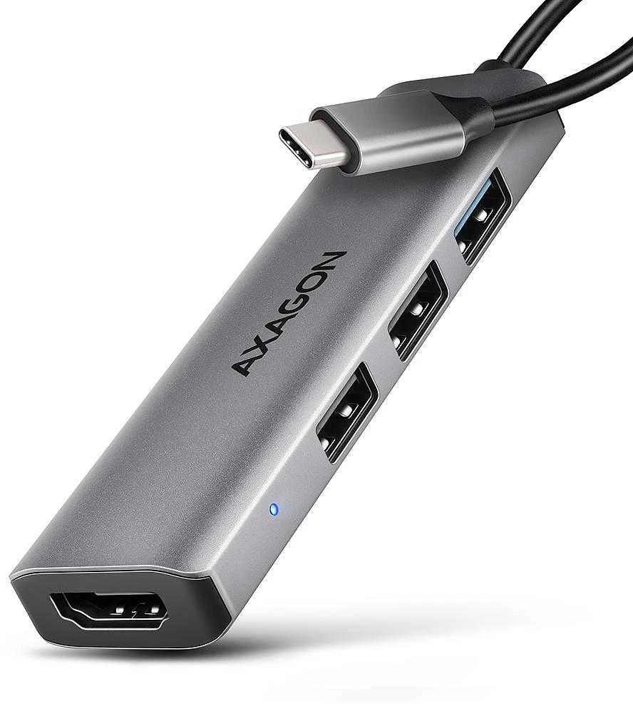 AXAGON HMC-H3A 3x USB-A (2x USB2.0, 1x USB3.0) + HDMI 4K 30Hz, 3.2 Gen 1 šakotuvas, metalinis, 15 cm USB-C laidas