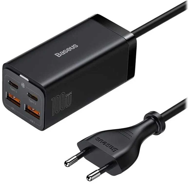 Baseus GaN3 Pro greitas universalus įkroviklis GaN 2 x C tipo USB / 2x USB 100W PD3.0, QC4.0+, AFC, juodas (CCGP000101)