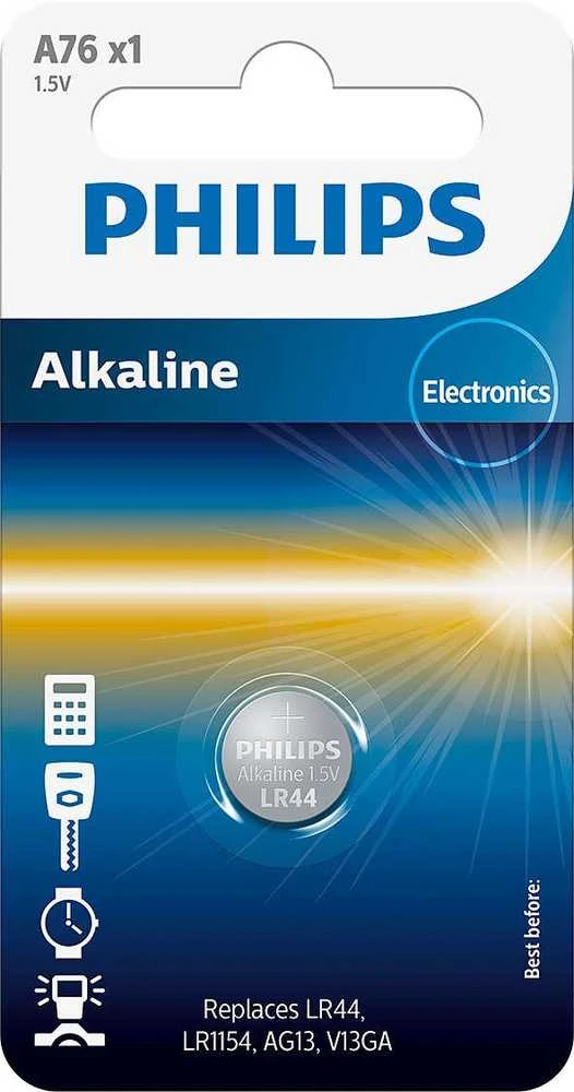 Baterija PHILIPS LR44/LR1154 minicell šarminė 1 vnt. lizdinėje pakuotėje
