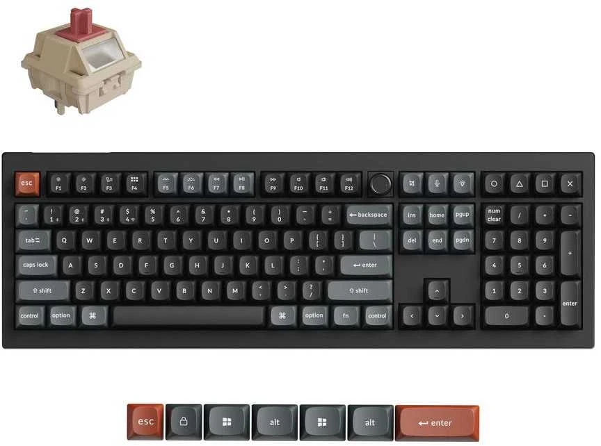 Keychron V6 Ultra Wireless (V6U-D1) – US išdėstymas – Hot-Swappable Silk POM Raudona – Juodas (Juoda) Mechaninė Belaidė Žaidimų Klaviatūra