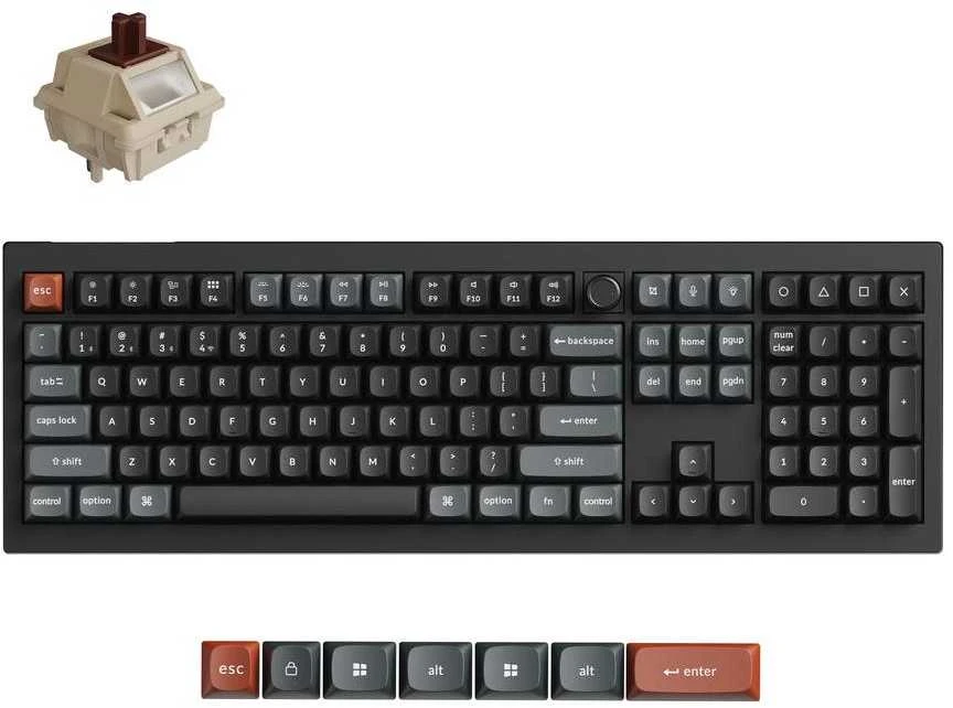 Klaviatūra žaidimams Keychron V6U Keychron Silk POM Switch Brown belaidė mechaninė su pašvietimu juoda-pilka