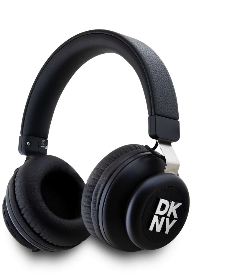 DKNY PU odos „Stack Logo“ belaidės ausinės, juodos spalvos