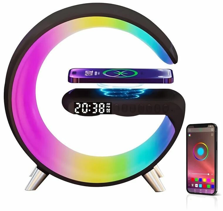 Elight G1 15W Bezvadu lādētājs Galda Modinātājs RGB Nakts Lampa un BT Skaļrunis Viedās Lietotnes Melns