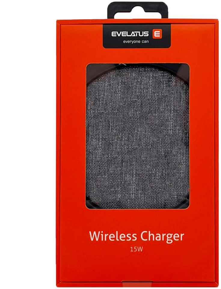 Evelatus EWC04 Audums 15W bezvadu uzlādes padeve Smartfona pulkstenim austiņām USB-C melna pelēka