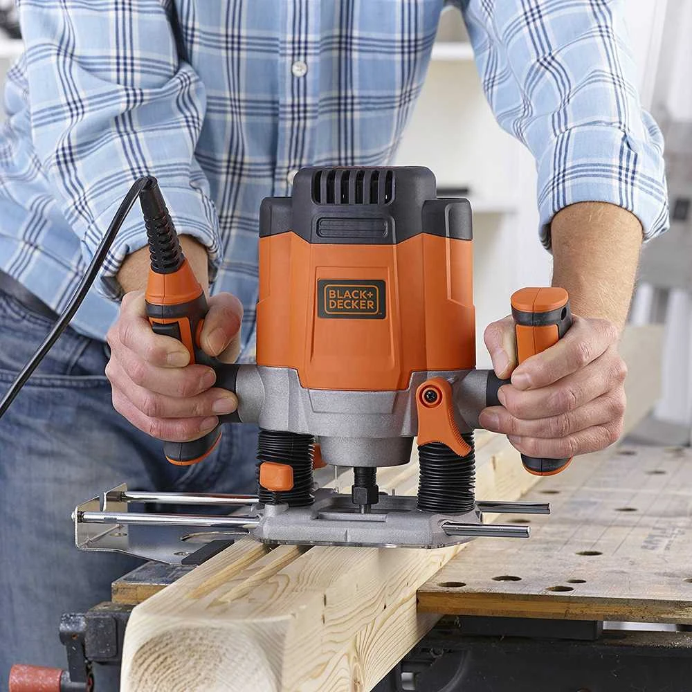 Black & Decker Elektrinė freza KW1200EKA 1200W, lagaminas + 6 frezavimo antgaliai