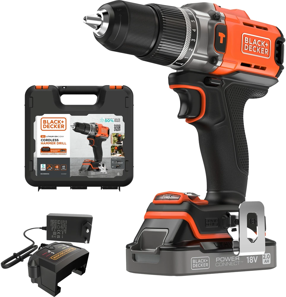 Akumuliatorinis gręžtuvas Black&Decker BCD383D1XK-QW | 18 V | 2.0 Ah