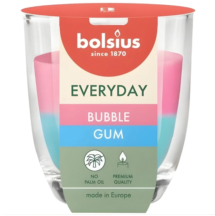 Žvakė, aromatinė Bolsius Bubble Gum, 21 h, Rožinė/Žydra