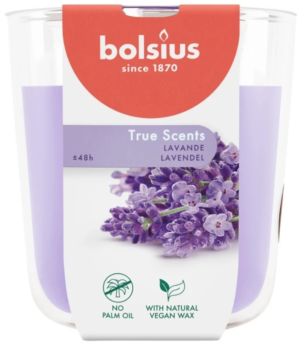 Žvakė, aromatinė Bolsius Relaxing Lavender, 45 h, Violetinė
