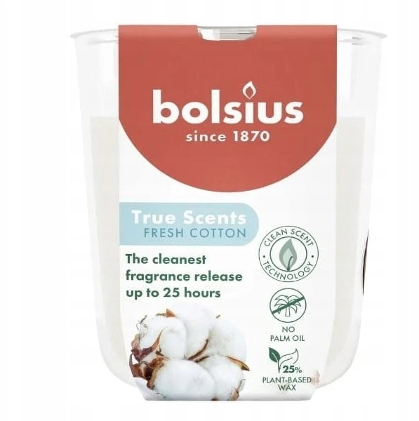 Žvakė, aromatinė Bolsius Crisp Cotton, 25 h, Balta
