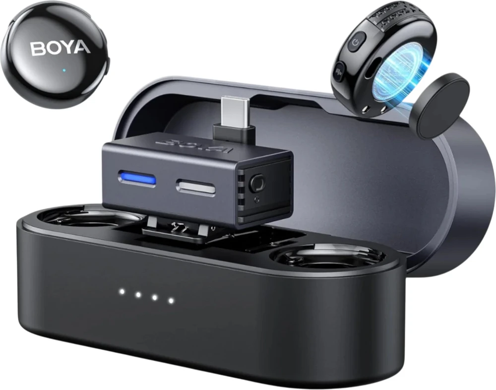 BOYA BOYALINK 3-02 belaidžiai mikrofonai 2.4GHz USB-C - Juodas