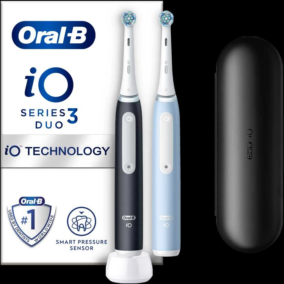 Braun iOG3d.2i6.2K Oral-B iO3 Elektrinis Dantų Šepetėlis Matt Juodas/Ice Mėlyna Duo Pack Edition