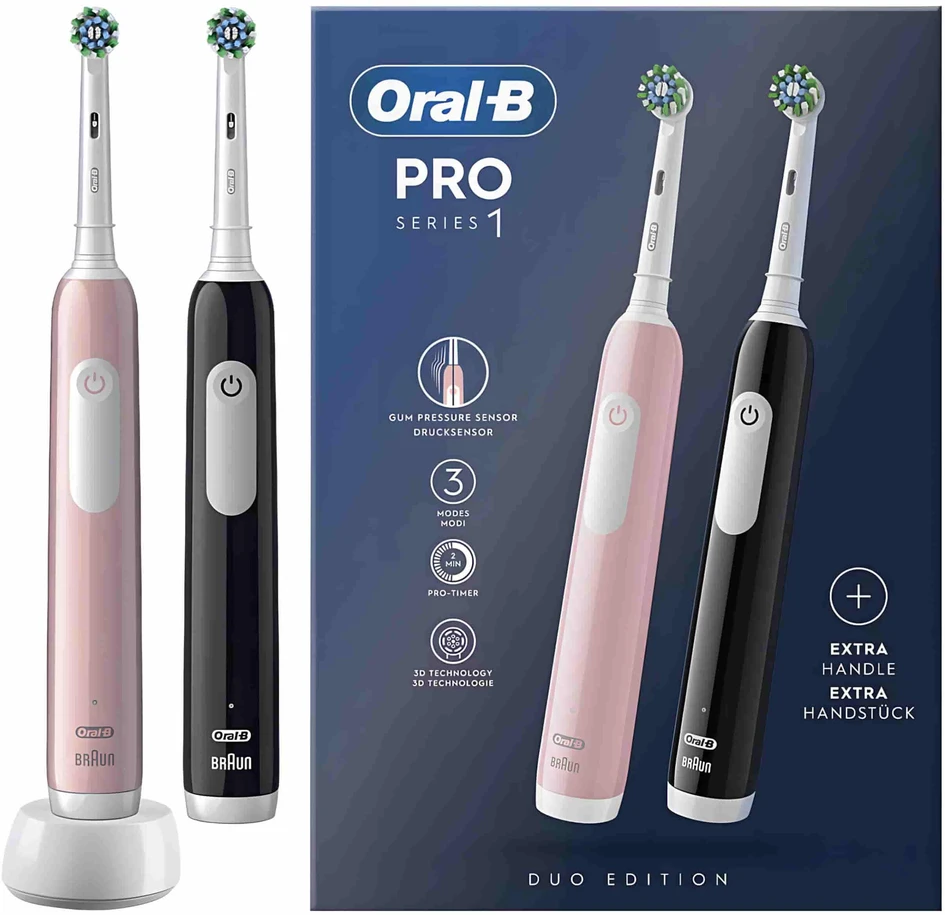Dantų šepetėlis Šepetėlis Oral-B Pro Series 1 Cross Action komplektas 2-pack Juodas + Rožinė Juodas/Rožinė