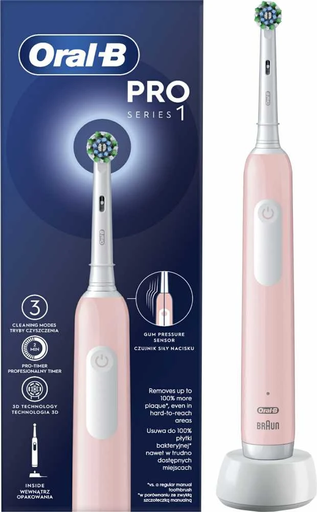 Oral-B Braun D305.513.3 Pro Series 1 Elektrinis Dantų Šepetėlis Rožinė Cross Action