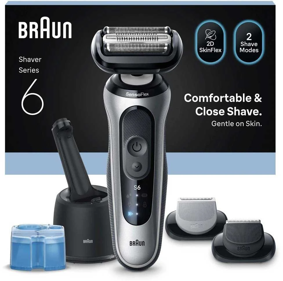 Barzdaskutė „Braun“ 6 serijos elektrinis skustuvas „SmartCare Center“ + 2 priedai – 62-S7650CC – sidabrinis