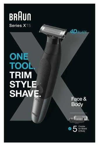 Barzdaskutė „Braun“ – „All-in-One“ serija XT5, +7 formavimo įrankiai, 4D „Flex“ peiliukas, formavimas ir skutimas, XT5100, pilka