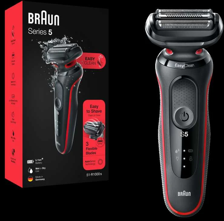 Braun | Shaver | 51-R1000s | Operating time (max) 50 min | Wet & Dry | Juodas/Raudona