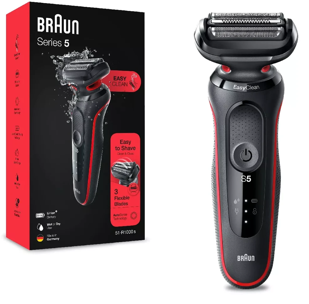 Braun | Shaver | 51-R1000s | Operating time (max) 50 min | Wet & Dry | Juodas/Raudona