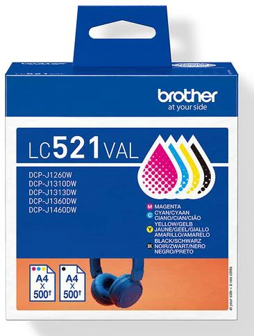 Brother LC521VAL | Ink Cartridge | Juodas, Cyan, Magenta,Geltona