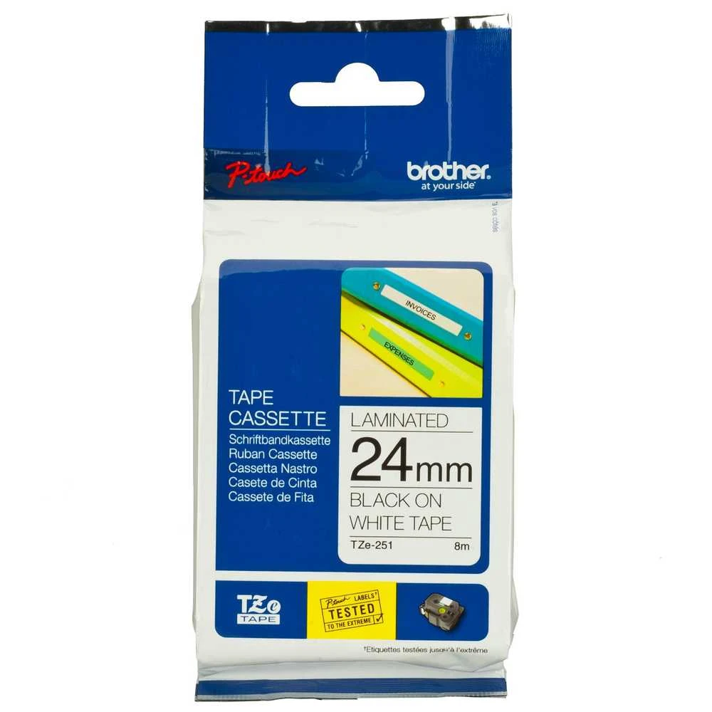 Brother | TZ-251 Laminated Tape | Juodas on Baltas | TZe | 8 m | 2.4 cm