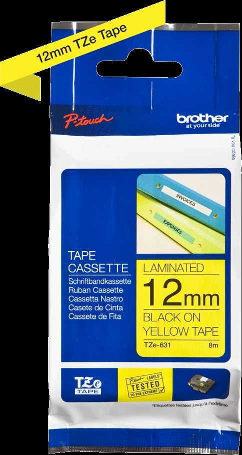 Brother | TZe-631 Laminated Tape | Juodas on Geltona | TZe | 8 m | 1.2 cm