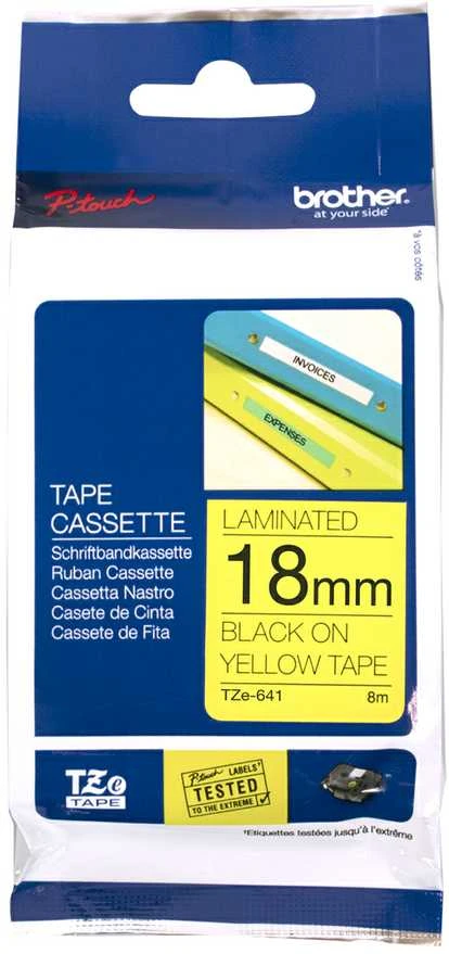 Brother | TZe-641 Laminated Tape | Juodas On Geltona | TZe | 8 m | 1.8 cm