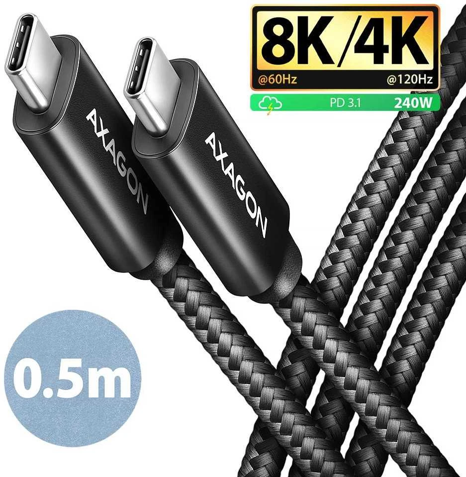 AXAGON | „NewGEN+“ USB-C į USB-C 4 kartos 3×2/240 W laidas, 0,5 m | BUCM4X-CM05AB