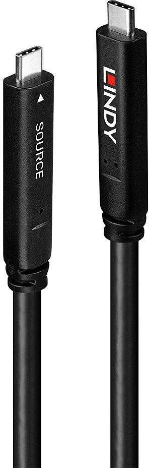 USB Kabelis - LINDY USB 3.2 5Gbps ir DP 1.4 Type C Hibridinis Laidas, 4K30Hz Vaizdas, 60W, 10 m, Juodas