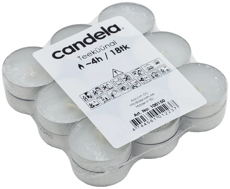 Candela Tea candles 18 pcs. burning duration ~4h baltas