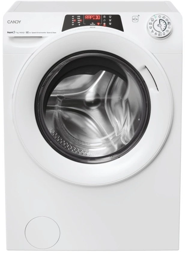 Candy Skalbimo mašina | RO4 476DWM7/1-S | Energy efficiency class A | Front loading | Skalbimo talpa 7kg | 1400 RPM | Gylis 45 cm | Plotis 60 cm | Ekranas | 6-digit | Steam function | Wi-Fi | Baltas