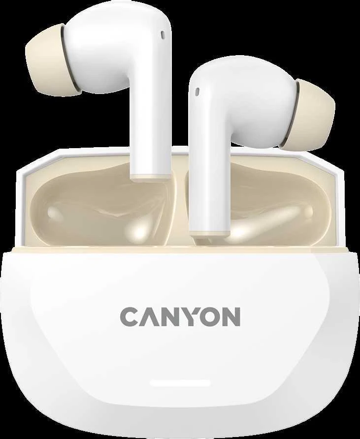 CANYON ausinės HEXAGON 7 TWS ANC+ENC belaidis įkrovimas baltas smėlio spalvos