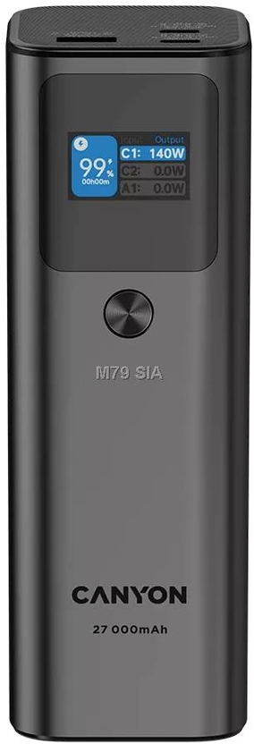 CANYON maitinimo blokas PB-2010 TFT 27000 mAh 97,2Wh PD140W QC 3.0 Tamsiai pilka