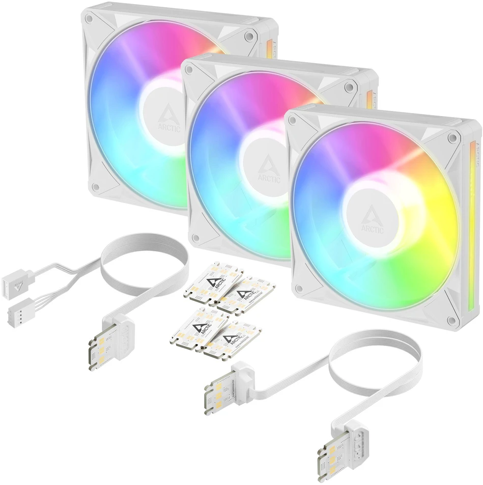 Arctic Cooling ARCTIC BioniX P14 A-RGB (Balta) – 3 vnt. 140 mm PWM ventiliatorius su Daisy Chain, ventiliatorius, 14 cm, 400 aps./min., 2500 aps./min., 186 m³/h, Baltas