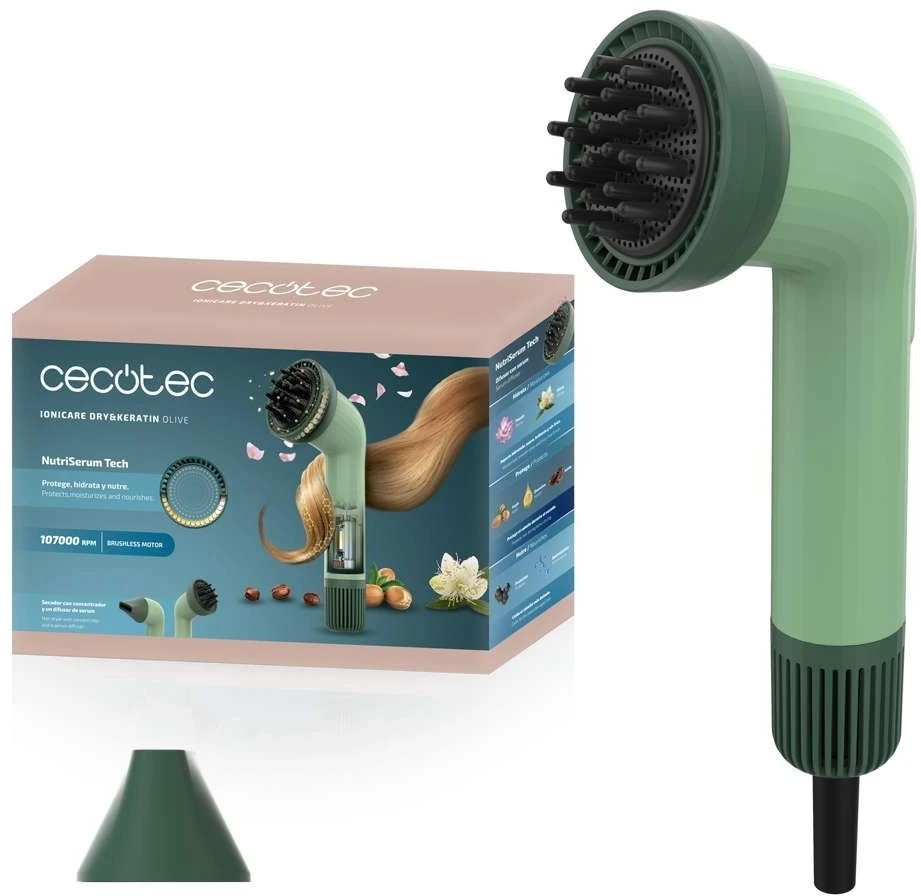 Cecotec Plaukų džiovintuvas IoniCare Dry&Keratin Olive 1200 W Ionic function Number of temperature settings 1 Žalias