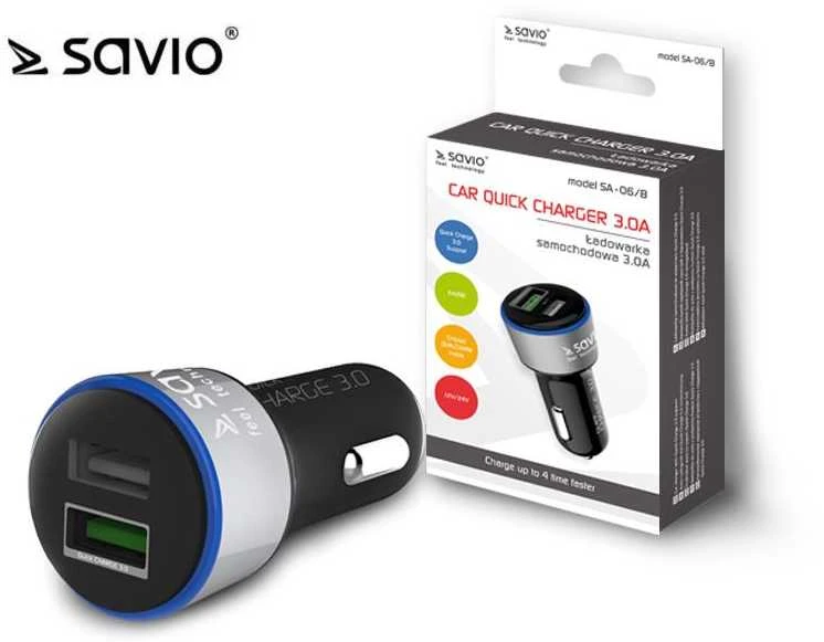 Savio automobilinis greito įkrovimo įkroviklis Savio SA-06/B 3.0A, 2xUSB