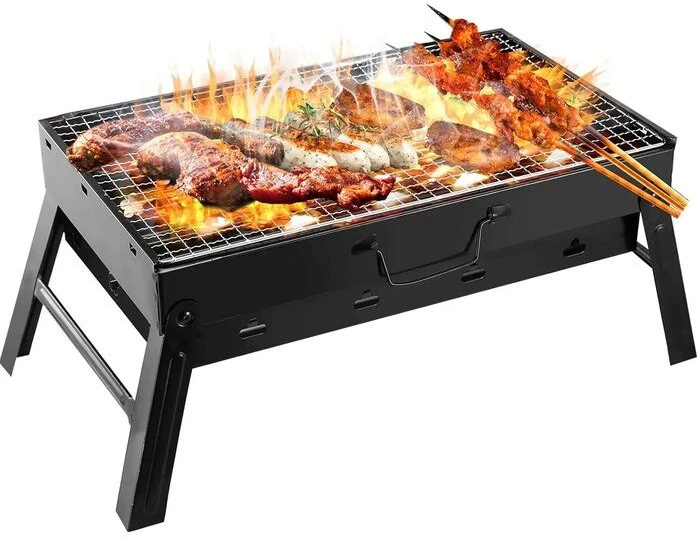 iLike GrillPapa Super Compact Barbeque Saliekamais Metāla Grils 36x29x6.8cm ideāls piknikam un kempingam Melns