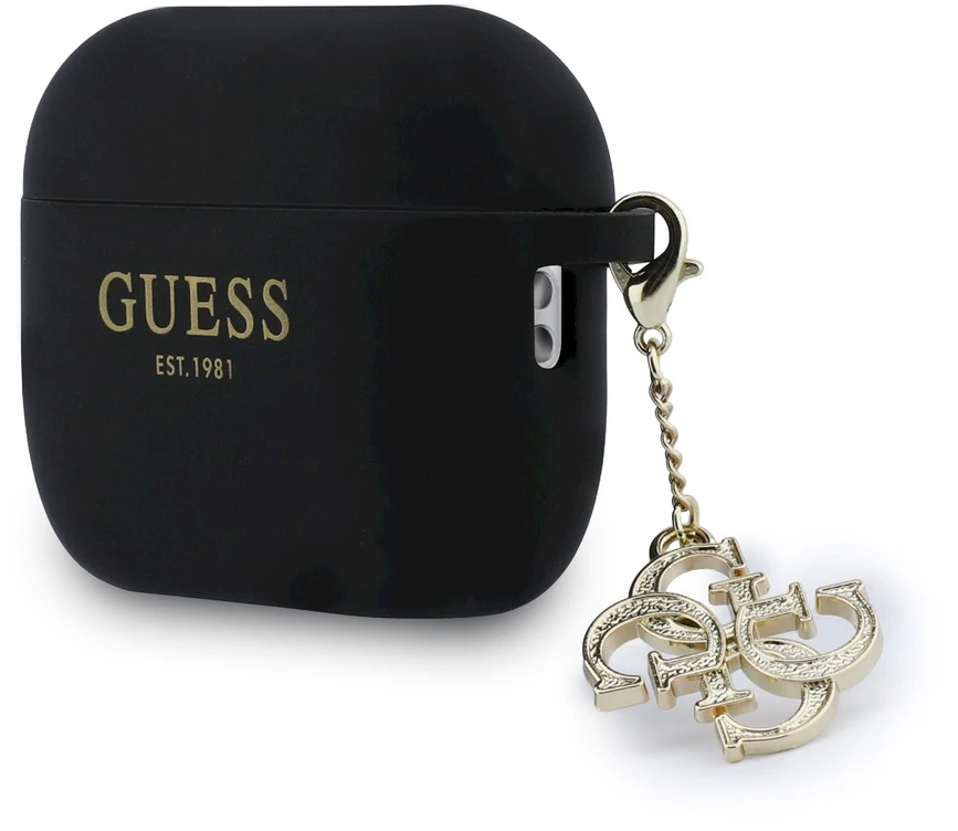Guess 4G Charm Silicone dėklas skirtas AirPods Pro 3 juodos spalvos