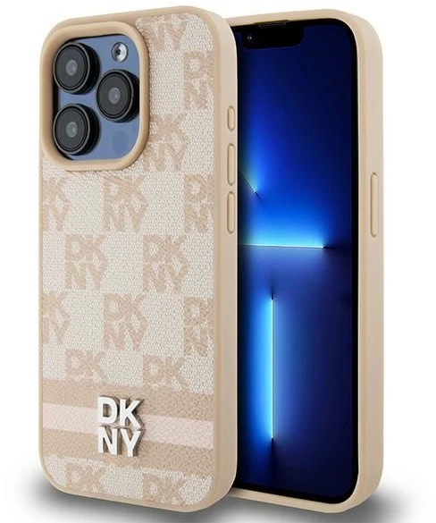 Apple iPhone 15 Pro DKNY odinis dėklas Checkered Mono Pattern & Printed Stripes (DKHCP15LPCPTSSP) rožinės spalvos