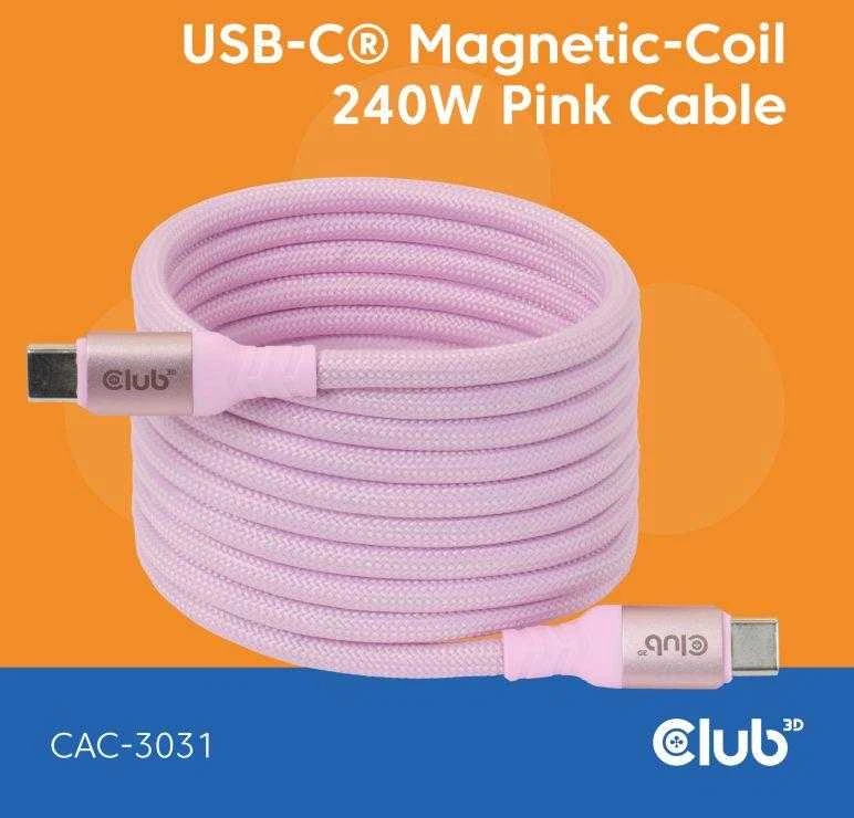 Club 3D Club3D Lifestyle USB-C magnetinis kabelis 240W 2m rožinis St/St
