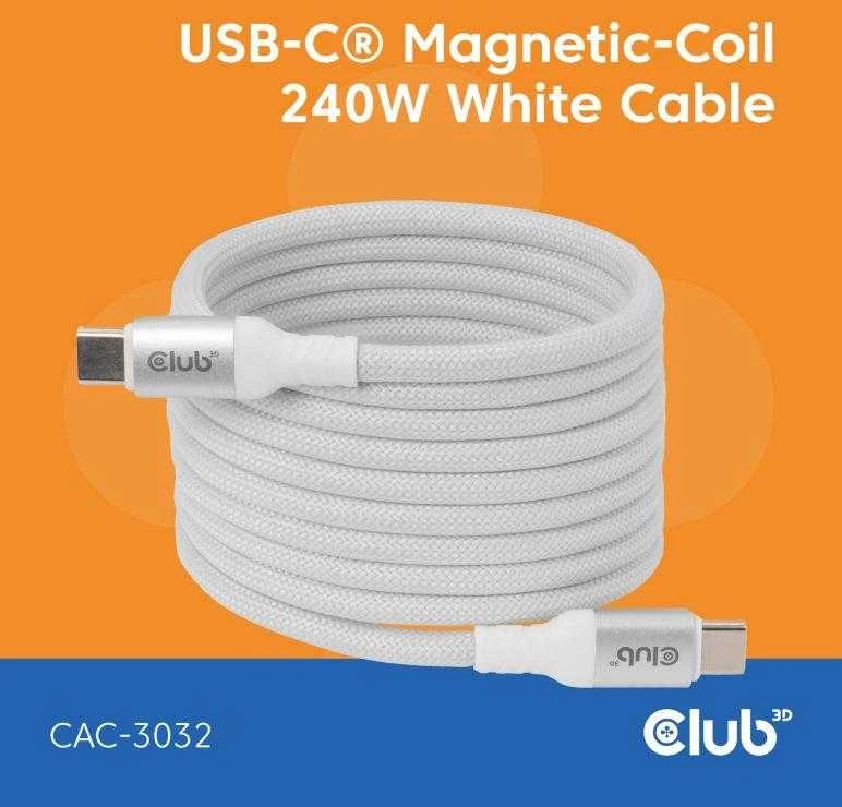 Club 3D Club3D Lifestyle USB-C magnetinis kabelis 240W 2m baltas St/St