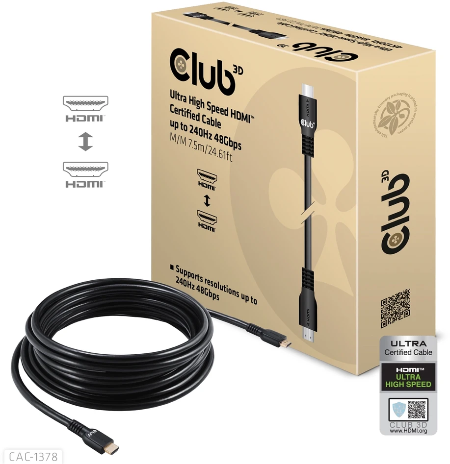 Club 3D Club3D HDMI-Kabelis A -> A 2.1 Ultra High Speed 8K60Hz 7,5m mažmeninė prekyba