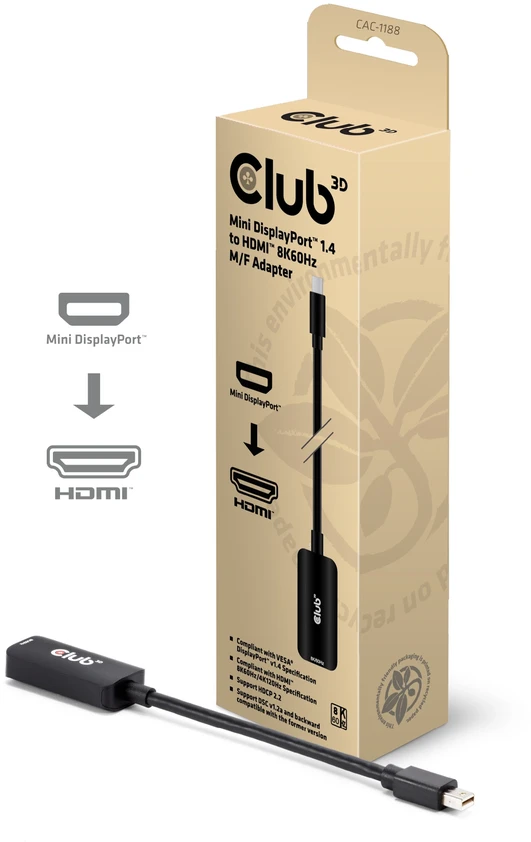 Club 3D CLUB3D CAC-1188 kabelio adapteris 0,09 m Mini DisplayPort HDMI Juodas