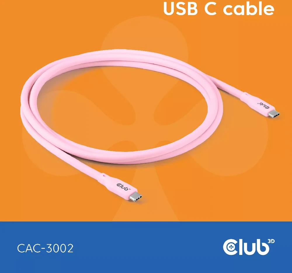 Club 3D Club3D Lifestyle USB-C Kabelis PD 240W,20Gbps 2m rožinė St/St mažmeninė prekyba